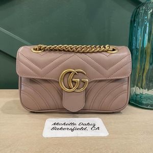 NEW Gucci Mini Marmont Flap Nude Rose Shoulder Bag